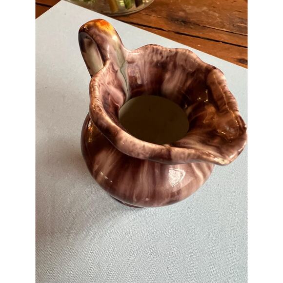 VTG Marbled Ceramic Creamer Brown Scalloped Bud Vase Fall Decor - Picture 7 of 10